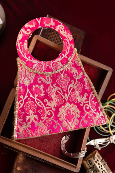 Be Chic Pink tassel studded brocade bag BECHJUL26D150884