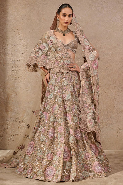 Multicolour floral embroidered lehenga set
