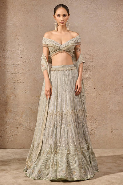 Aqua resham and sequin embroidered lehenga set