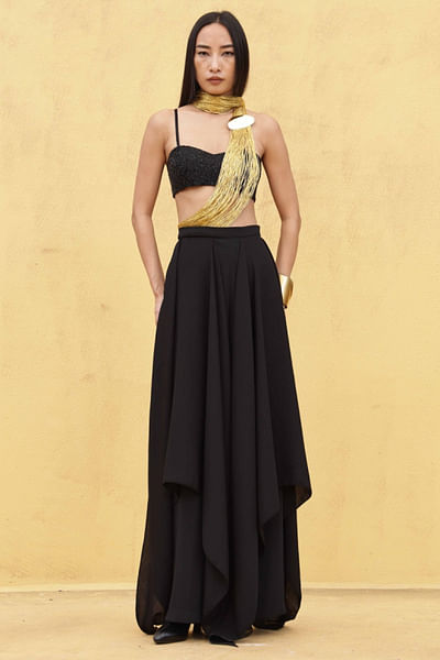 Black embellished and draped co-ord set