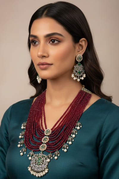 Multicolour zircon long necklace set