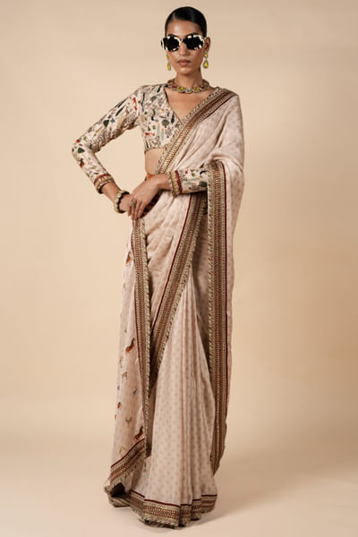 Powder pink printed sari set