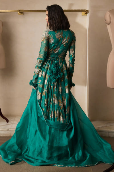 Bhumika Sharma Teal green printed and belted anarkali set BHUJUN25D129094