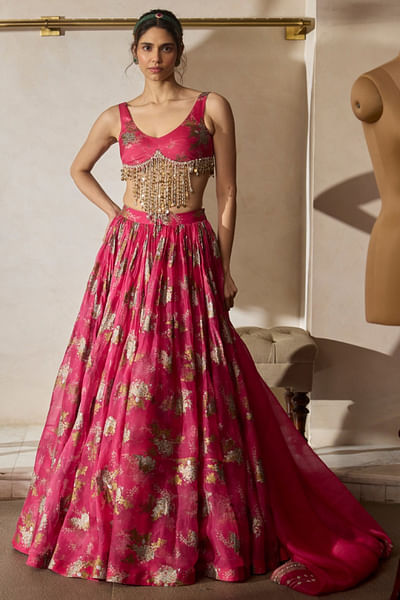 Fuchsia printed lehenga set
