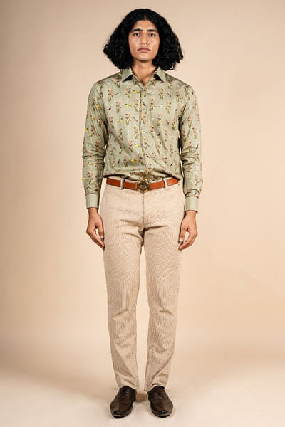 Green floral printed shirt