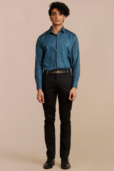 Prussian blue jamawar printed shirt