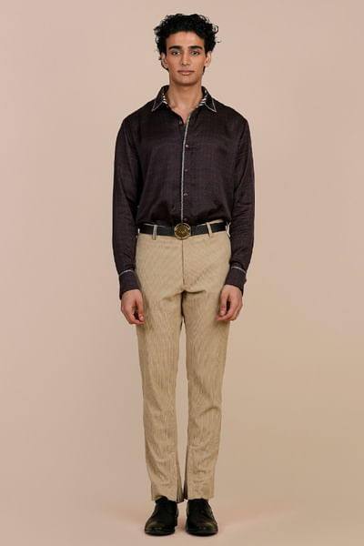Deep violet oriental grid printed shirt