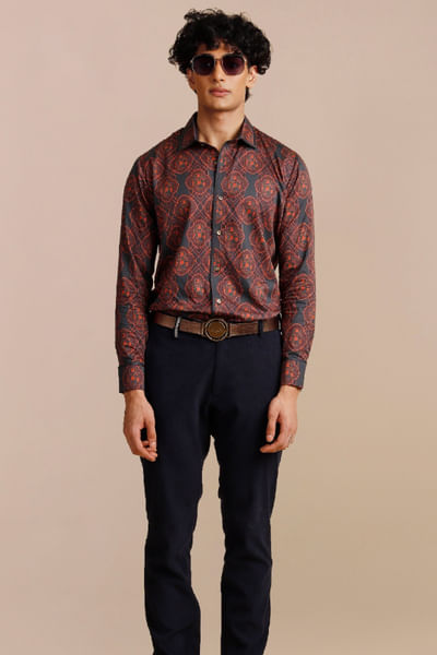 Midnight blue oriental printed shirt