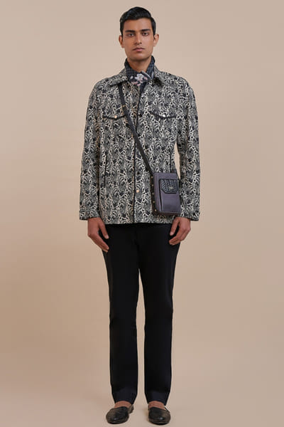 JJV.Kapurthala By JJ Valaya Black and ivory jamawar printed shirt JJVMAY26D144004