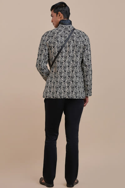 JJV.Kapurthala By JJ Valaya Black and ivory jamawar printed shirt JJVMAY26D144004