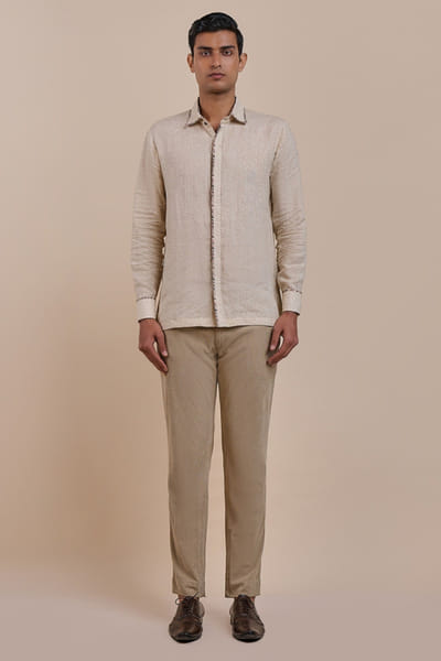 JJV.Kapurthala By JJ Valaya Beige printed linen shirt JJVMAY26D144005
