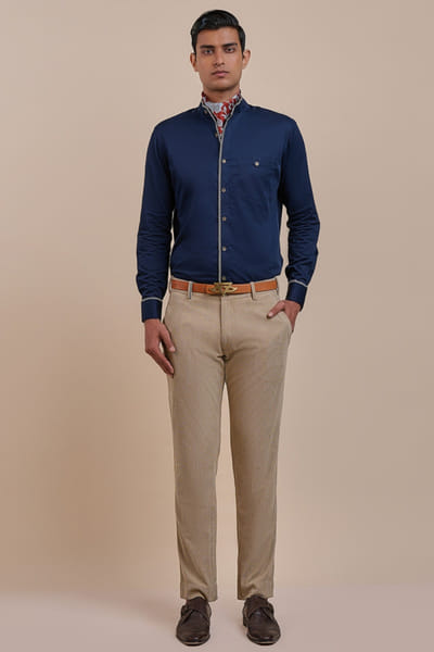 JJV.Kapurthala By JJ Valaya Navy blue striped piping solid shirt JJVMAY26D144003