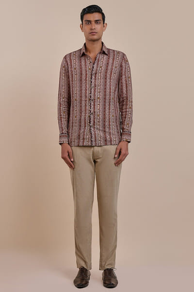 JJV.Kapurthala By JJ Valaya Rust red printed shirt JJVMAY26D144006