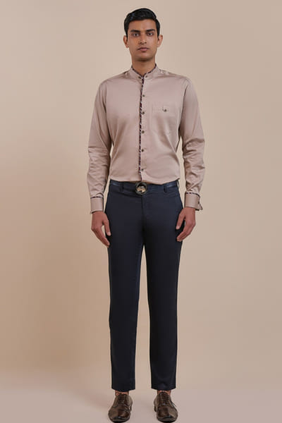 JJV.Kapurthala By JJ Valaya Beige stripe piping shirt JJVMAY26D144007