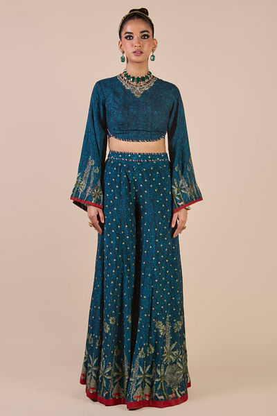 Blue printed sharara set
