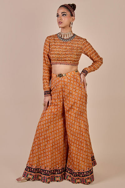 Orange printed sharara set