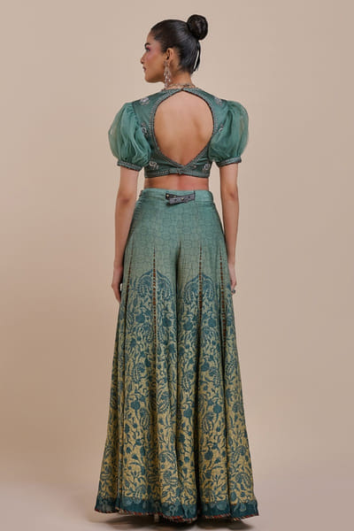 JJV.Kapurthala By JJ Valaya Blue and green embroidered jamavar sharara set JJVMAY26D144364