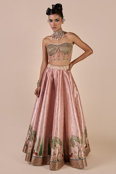 Pink printed corset skirt set