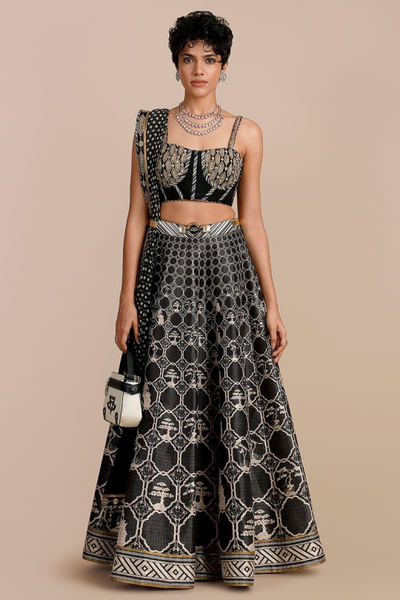Black bead embroidered stole