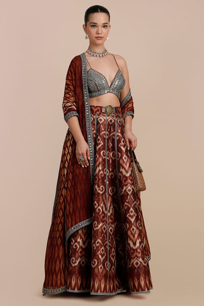Rust orange ikat printed stole