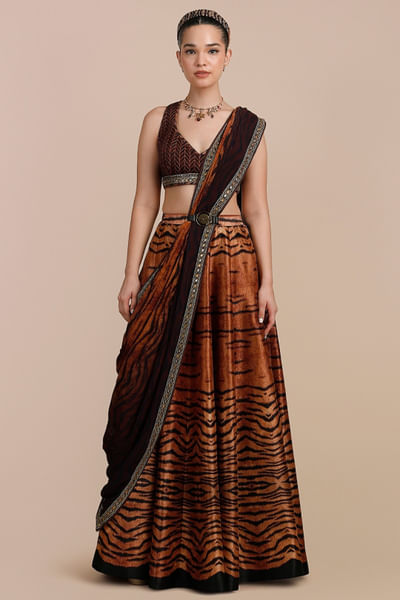 Brown and purple tiger printed stole