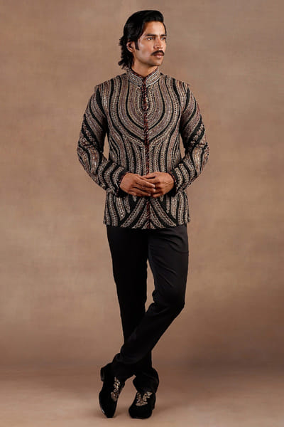 Black embroidered bandhgala set