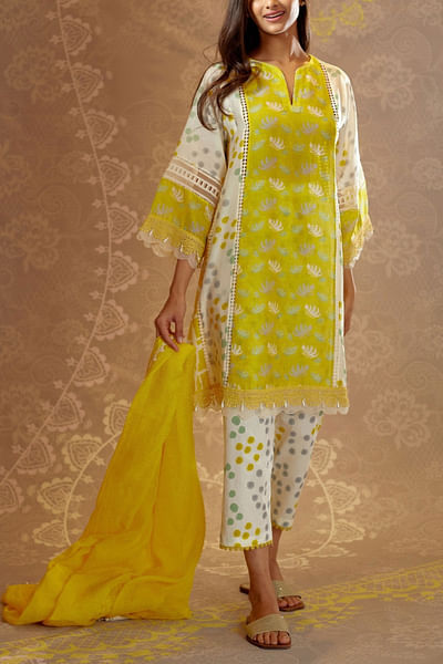 Yellow cotton silk kurta set