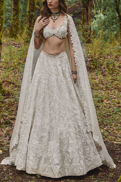 Alabaster white floral embroidered lehenga set
