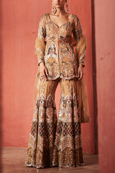 Almond biscoff kalamkari mirror sharara set