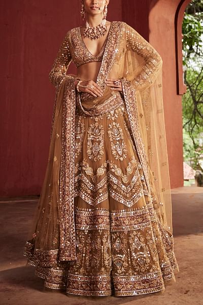 Almond biscoff mirror embroidered lehenga set