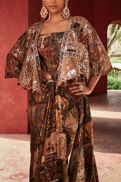 Almond biscoff mirror work cape and concept sari