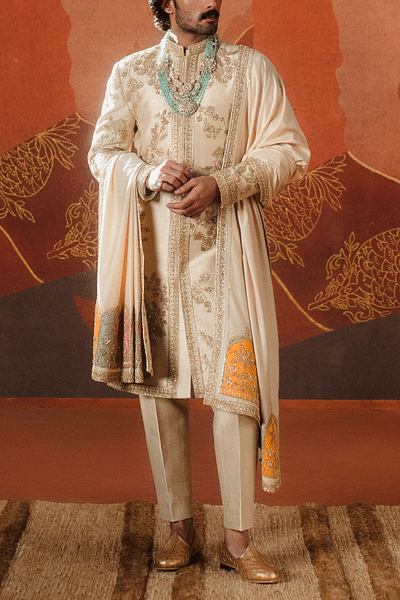 Almond floral embroidery sherwani set