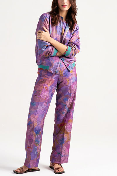 Amethyst floral printed bomber jacket
