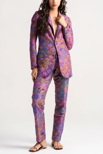 Amethyst floral printed brocade trousers