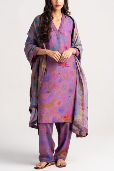 Amethyst floral printed dupatta