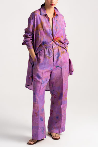 Amethyst floral printed linen trousers