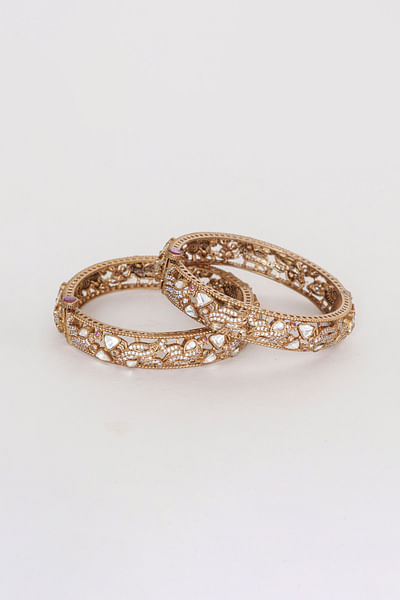Antique gold bird moissanite kada bangles