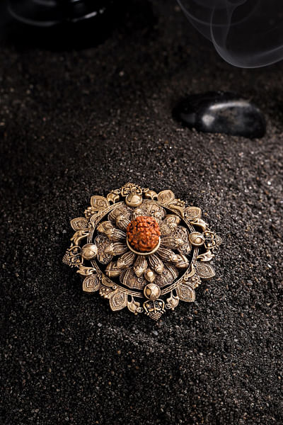 Antique gold floral Rudraksha brooch
