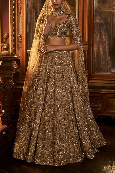 Antique gold floral sequin embroidery lehenga set