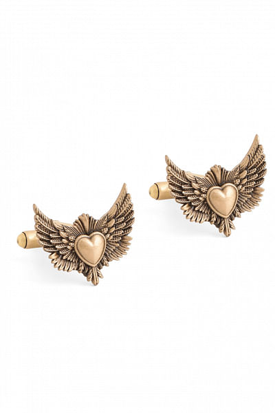 Antique gold heart wings cufflinks