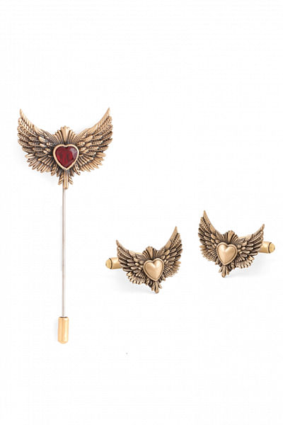 Antique gold heart wings gift set