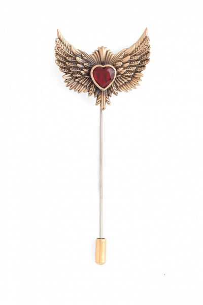 Antique gold heart wings lapel pin