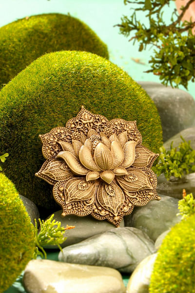 Antique gold lotus brass brooch