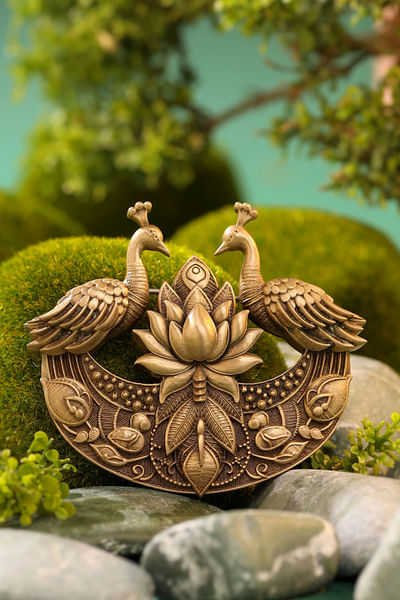 Antique gold peacock and lotus brooch