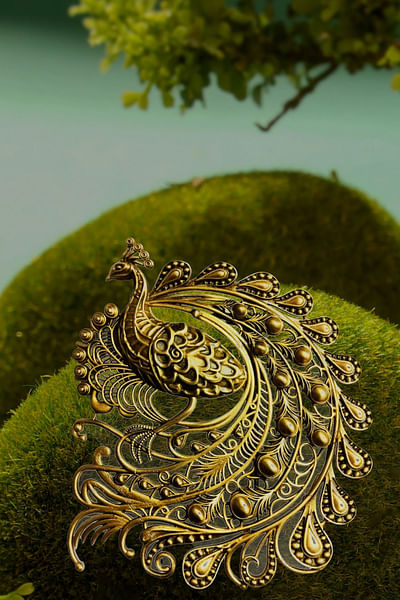 Antique gold peacock brooch