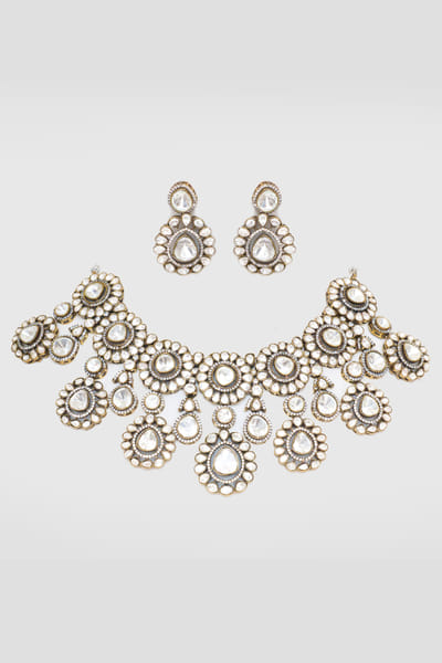 Antique gold polki necklace set