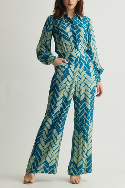 Aqua and blue chevron print pants