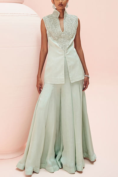 Aqua embroidered jacket set