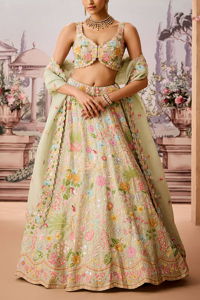 Aqua floral embroidered lehenga set
