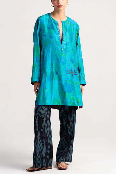 Aqua floral print trousers